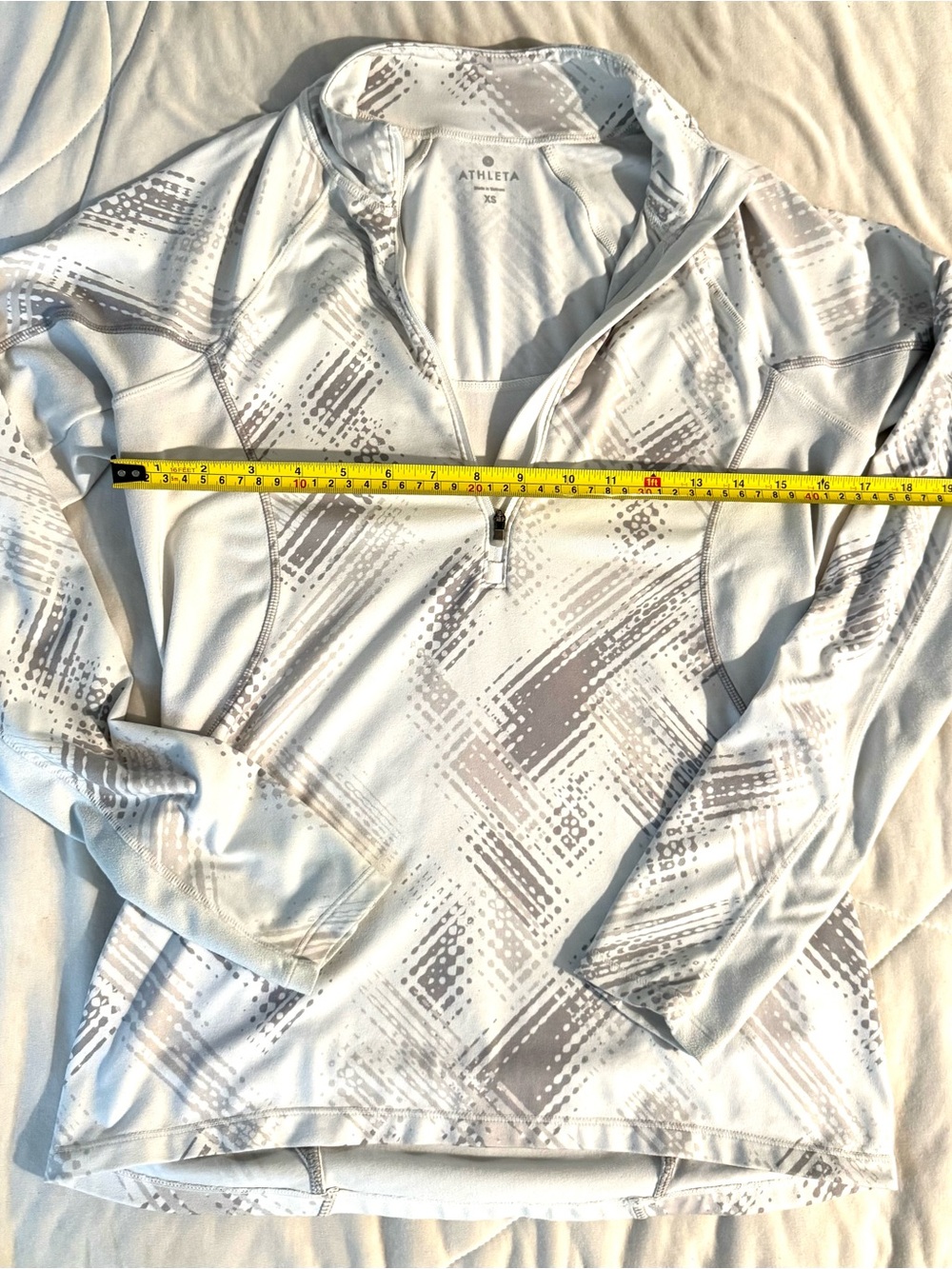 Athleta White and Light Gray Quarter-Zip Performance Pullover